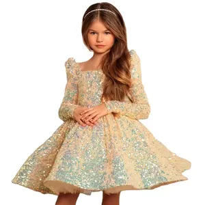 Enfants fantaisie nouveau 9 à 14 ans vêtements princesse manches longues fororal rose fleur première communion robe de nuit pour bébé filles