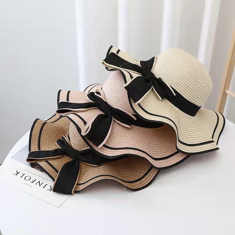 Оптовая торговля соломенные шляпы от солнца летняя шляпа с широкими полями, соломенная шляпа шапки бантом бумажная, соломенная шляпа для женщин