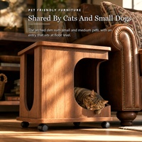 Table d'appoint moderne pour chat 2-en-1, mobilier partagé humain-animal, table de chevet en bois à double usage, niche pour chat cintrée, roulettes verrouillables