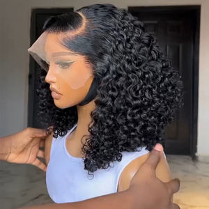 Parrucche Bob Corto Ricci Afro con Capelli Veri Vergini Vietnamiti, con Bordo Naturale, in Pizzo Trasparente HD, Senza Colla, per Donne Nere - Product Image 1