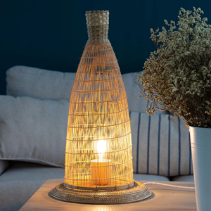 Handmade Woven Bamboo Table Lamp Rustic <b>Tall</b> Woven Basket Rattan Base Natural Lighting Home Decor Supplier - Product Image 1