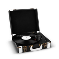 Bunter Holz-Plattenspieler mit Bluetooth und Line-Out, 33/45/78 U/min, Tragbarer Plattenspieler mit Stereo-Lautsprechern