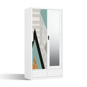 Steel Almirah with Printed Sliding <b>Doors</b> Mirror and Bottom Drawers 900mm for Bedroom Storage - Product Image 2