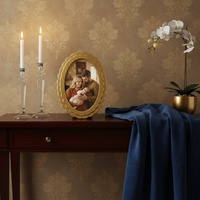 Cadre photo ovale en bois bleu marine avec bord festonné, cadre photo moderne en MDF décoratif, présentoir de table pour la décoration de la maison.