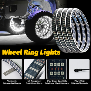 8 rouleaux de lumières LED pour jantes de roues, double rangée, les plus brillantes, série Flow Dream Color, effet de poursuite, étanches, RGB, lumières arrière et d'angle, 12V - Product Image 6