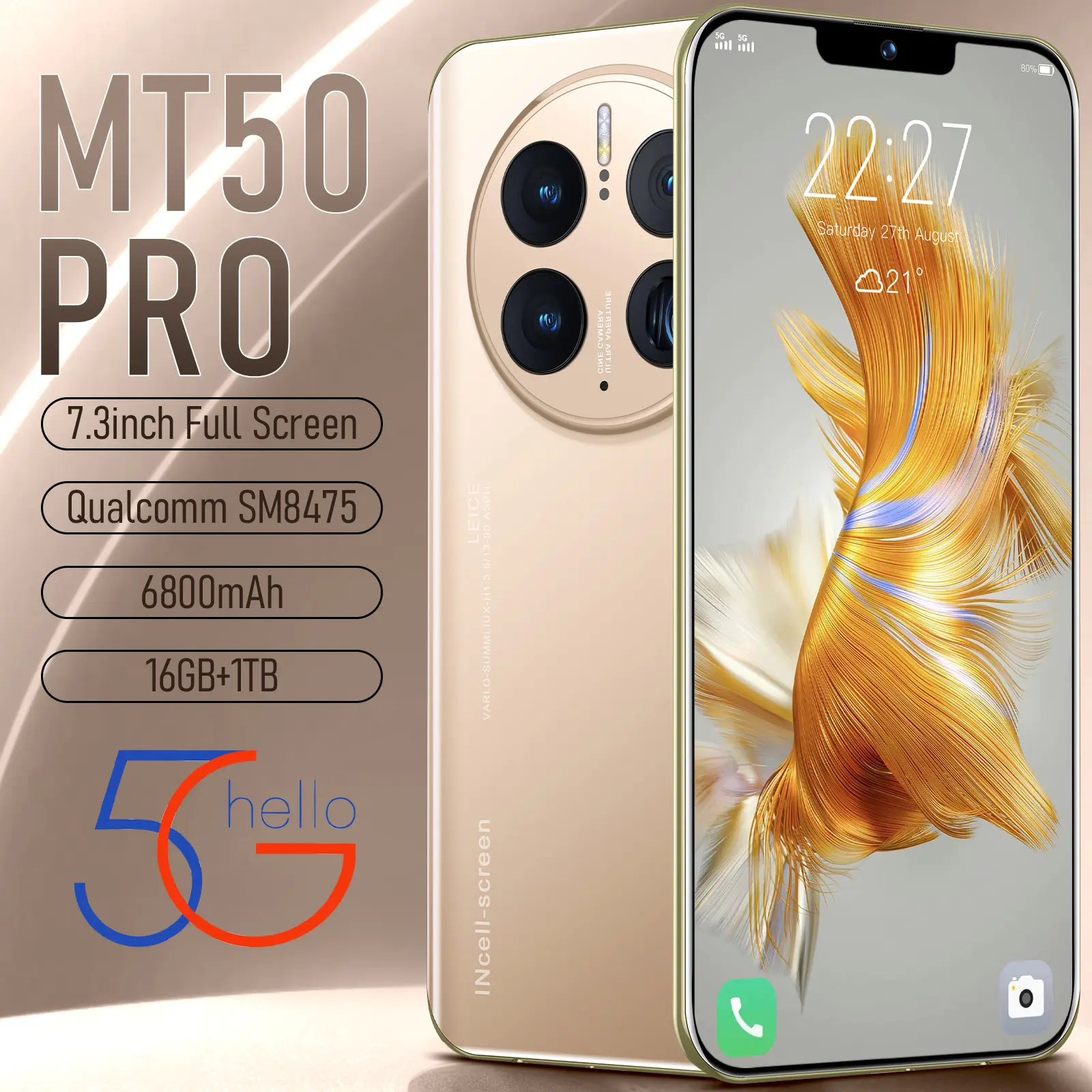 Cross border mobile phone MA 50 PRO 7.3 inch large screen smartphone 5 megapixel Android 8.1 (1+8