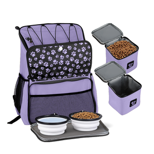 Zaino da Viaggio per Animali Domestici Everich, Popolare Modello Stampato per Cani e Gatti con Due Contenitori per Cibo, Chiusura a Zip e Parte Superiore in Rete - Product Image 1