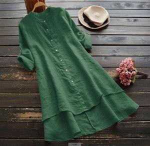 JiyunD Ms. abito camicia lunga a maniche lunghe in <span class=keywords><strong>cotone</strong></span> e lino con bottoni tinta unita - Product Image 4