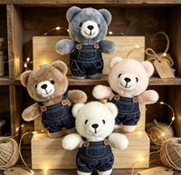 Porte-clés en peluche ours en combinaison de cowboy - Cadeau brodé super doux