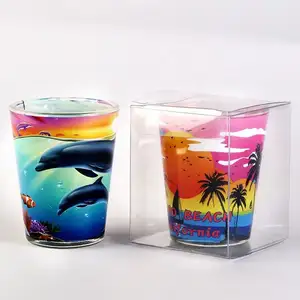 Chất lượng cao 2oz Shot Glass dày dưới tùy chỉnh bãi biển Thiết kế logo in ấn Shot kính tinh thần Kính quà lưu niệm