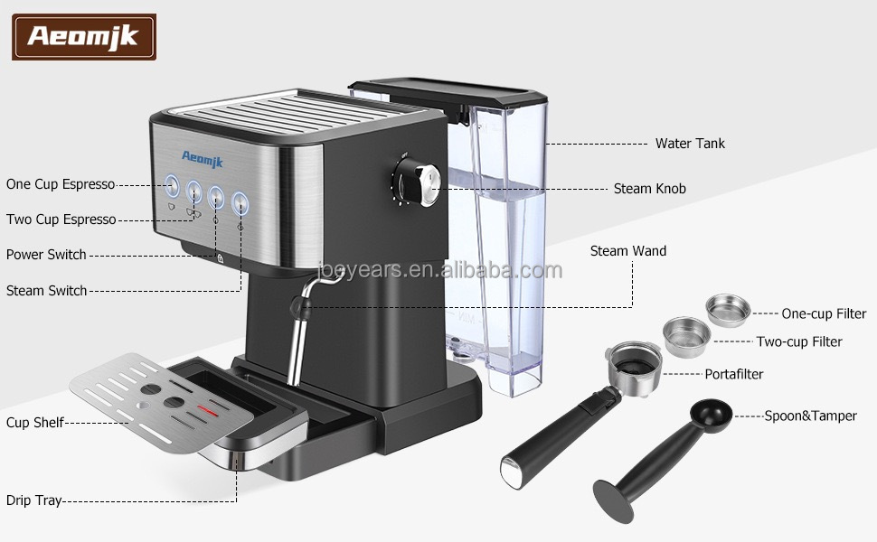 Household Semi-automatic 1.5l Espresso Coffee Machine & Milk