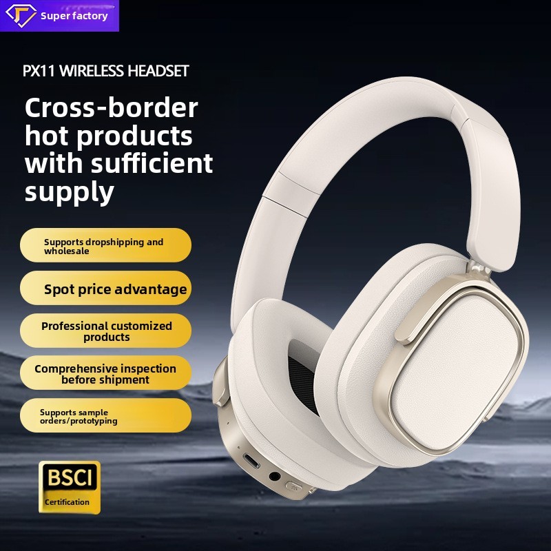 PX-11 ANC Headphones Factory Direct Custom Logo Wireless Over-Ear with RGB Lighting and Low Latency