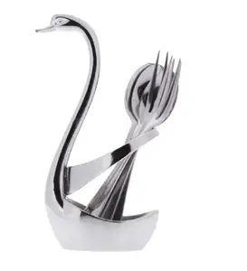 Bán Buôn Thép Không Gỉ Dao Kéo Chủ Swan Shape Fork Spoon Knife Flatware Toothstick Holders Cho Bảng Trang Trí Nội Thất