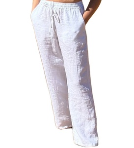<span class=keywords><strong>Pantaloni</strong></span> da donna <span class=keywords><strong>in</strong></span> cotone e <span class=keywords><strong>lino</strong></span> con coulisse, tinta unita, vita alta, chiusura elastica, gamba larga, casual, anti-piega, tessuto - Product Image 1
