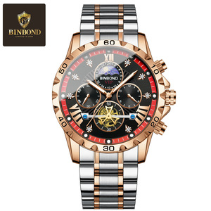 Binbond Men's Watch Analog Chronograph Moon Phase Date Stainless Steel <b>Bracelet</b> 30M Waterproof Quartz Watch - Product Image 5