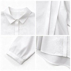 <b>White</b> <b>Lace</b> Front Turn-Down Collar Blouse Long Sleeve Woven Shirt for Women Vintage Casual Spring Summer - Product Image 4
