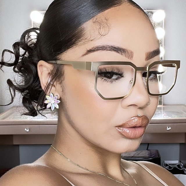 Customized Metal Squared Reading Glasses Minimalist New Anti Blue Light Women's Eyeglass Frame