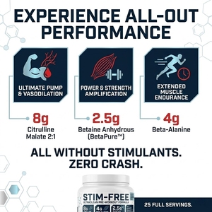 Poudre pré-entraînement sans stimulants avec <span class=keywords><strong>citrulline</strong></span> <span class=keywords><strong>malate</strong></span>, bêta-alanine et bétaine pour des pompes musculaires, une endurance et une force accrues - Product Image 2