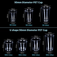 500ML 700ML 16oz 22oz 24oz Dia.95mm U-vormige bodem Transparante Wegwerp Plastic PP PET PLA Bekers Met Deksel voor Hete Bubble Tea Koffie