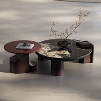 Table basse en dalle de pierre minimaliste italienne : une table basse ronde luxueuse et artistique pour le salon