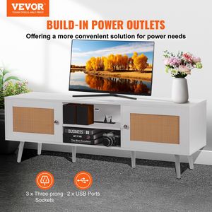 DB Wholesale <b>65</b> <b>Inch</b> <b>TV</b> <b>Stand</b> Boho Rattan Door Entertainment Center with Build-in USB Socket <b>TV</b> Shelf - Product Image 2