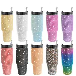 DD2744 Bedazzled Stuff Glittery Bottle Sparkly Crystal Water Cup With Straw And Lid Studded Rhinestone Diamond Bling Tumbler