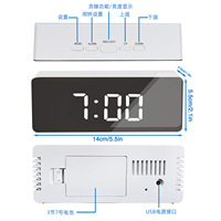 Jam Alarm Cermin LED Digital dengan Fitur Snooze, Jam Meja, Lampu Bangun Tidur, Elektronik, Layar Besar untuk Menampilkan Waktu dan Suhu, Jam Dekorasi Rumah