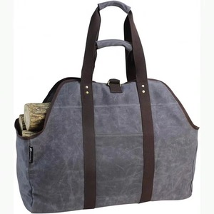 Sac de transport pour bois de chauffage en toile personnalisé BSCI pour le camping en plein air avec un sac de transport robuste pour bûches de cheminée - Product Image 1