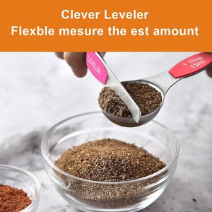 Ensemble de cuillères doseuses magnétiques à double tête en acier inoxydable rose, écologiques, lavables au lave-vaisselle, 8 pièces, rangement facile - Product Image 4