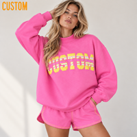 Ensemble short et sweat-shirt à pois pour femme, col montant, appliqué lettres, surpiqûres contrastées, poignets côtelés, logo brodé, style décontracté streetwear