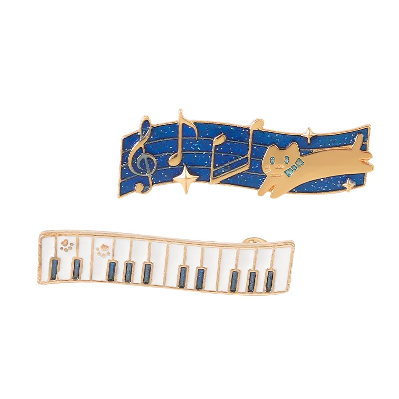 Catatan musik lucu Enamel Pin kunci Piano kucing emas gesper lencana Pin logam di ransel tas perhiasan untuk pecinta seni