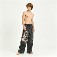 Pantalon gris délavé style vintage, coupe ample, effet usé, streetwear, avec motif guitare JAM 78, pour homme et unisexe, vente en gros