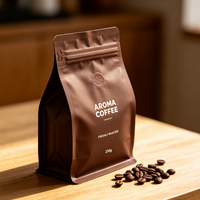 Sachet de café personnalisé à fond plat, refermable avec fermeture éclair, en aluminium, avec valve de dégazage unidirectionnelle, pour l'emballage des grains torréfiés