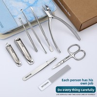 Longhui – Nouveau Kit de Manucure 9-en-1 en Acier Inoxydable pour Femme, Incluant Ciseaux à Cuticules et Coupe-Ongles Type Bec d'Aigle, avec Pochette Zippée