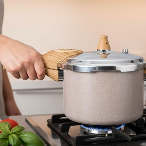 <b>Ceramic</b> Non-Stick Pressure Pot With Wood Handle Stainless Steel Lid for Gas and Induction Pressure Cooker - Product Image 3
