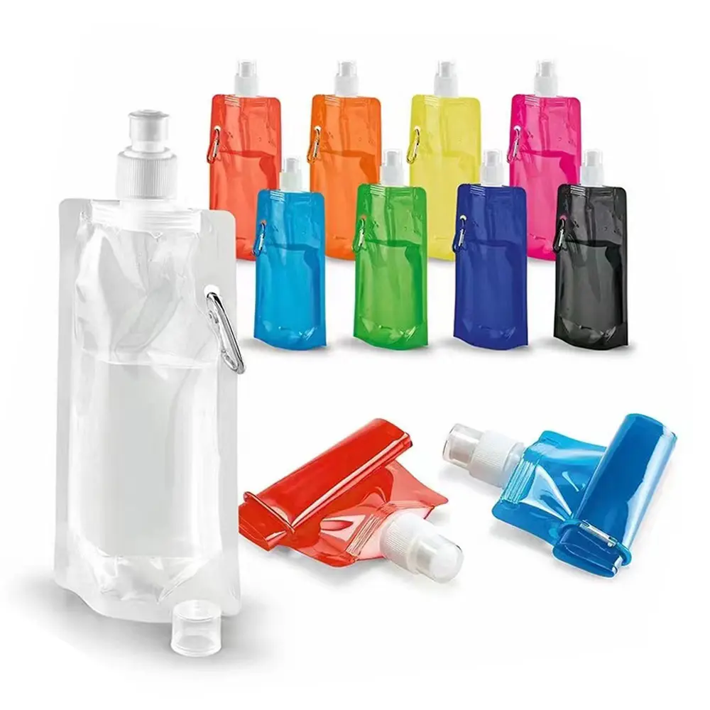 OEM ODM grosir kustom portabel air kantong plastik dilipat mendaki tas BPA gratis berdiri untuk minuman