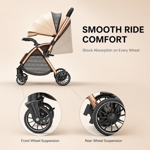 Cochecito de bebé para paseos largos, con capazo acolchado profundo, suspensión trasera y capota beige, para recorrer toda la ciudad. - Product Image 2