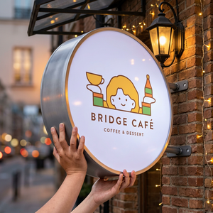 ป้ายไฟ LED ร้านกาแฟ บริดจ์คาเฟ่ ทรงกลม สีครีมขาว ติดผนังภายนอก สำหรับร้านกาแฟ แสดงผล 6500K ความสว่าง 5000cd กันน้ำ IP65 - Product Image 4