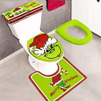 Coussin de siège de toilette Grinch Noël, ensemble de quatre pièces, couvre-siège de toilette doux, décoration de salle de bain, décoration de Noël, cadeau de Noël pour la maison