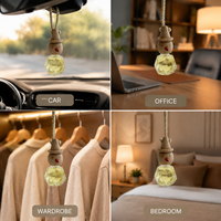 Diffuseur de parfum pour voiture suspendu, flacon en verre facetté avec bouchon en bois, parfum riche longue durée, rechargeable, logo personnalisé, luxe, OEM, vente en gros