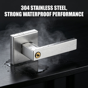 Tianyi Brushed Stainless Steel Door Handle Lever <b>Lock</b> Square Rosette <b>Keyed</b> Entry Modern Interior Bedroom Hardware Lockset - Product Image 4
