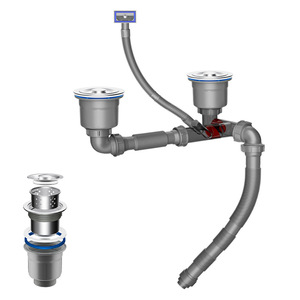 Double Sink Drain Pipe Set Stainless Steel Odor Proof Anti Clog Kitchen Sink Trap Accessories - Product Image 2