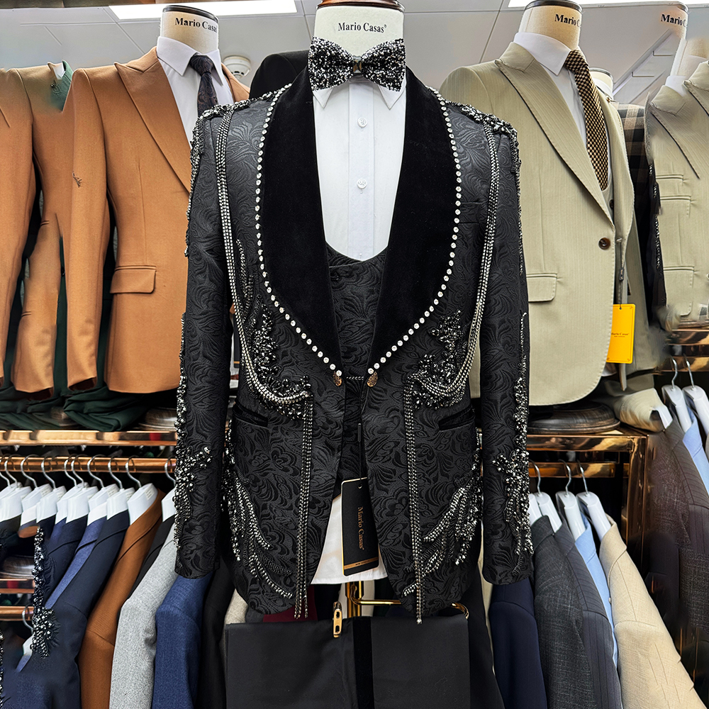 Black-3pcs/set-Jacket + vest + pants