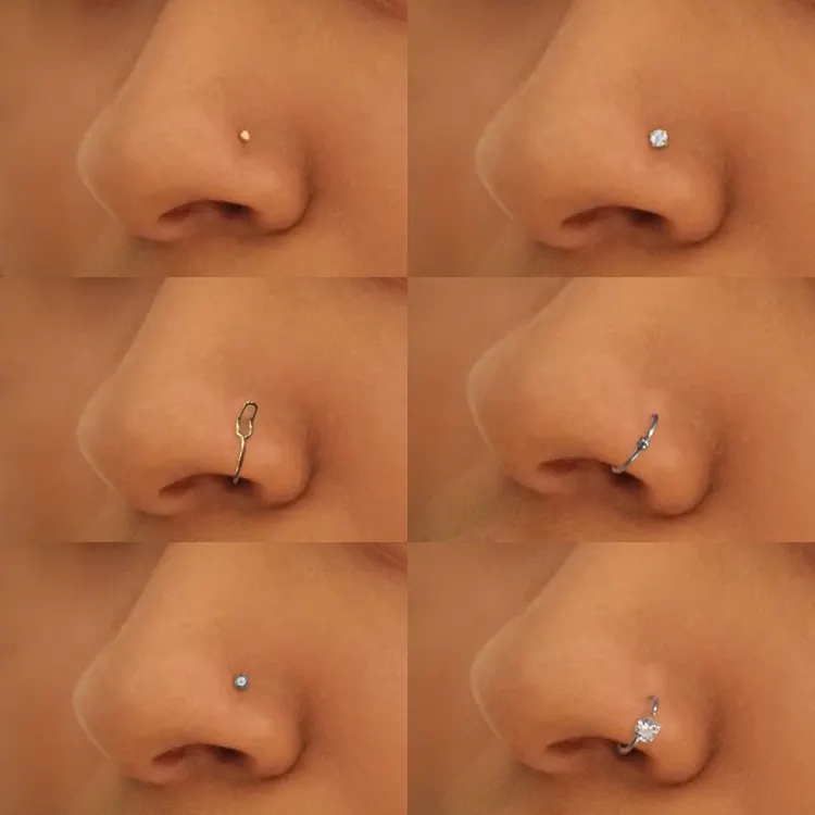 40pcs Box 316l Surgical Steel Crystal Nose Rings Stud Piercing Jewelry Women Man Nose Ring Piercing