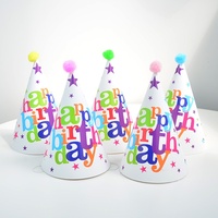 Chapeau d'anniversaire jetable en papier de 20 cm avec pompon en fourrure pour enfants et adultes, décoration de fête d'anniversaire, motif à pois Joyeux Anniversaire
