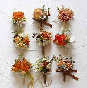 Toptan özelleştirilmiş gelin damat düğün balo parti yapay turuncu serisi broş omuz çiçek bilek çiçek korsage - Product Image 1