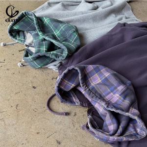 Sweat à capuche surdimensionné personnalisé avec fermeture éclair intégrale, en polaire 450 GSM, à carreaux contrastants, patchwork, style streetwear, OEM ODM - Product Image 3