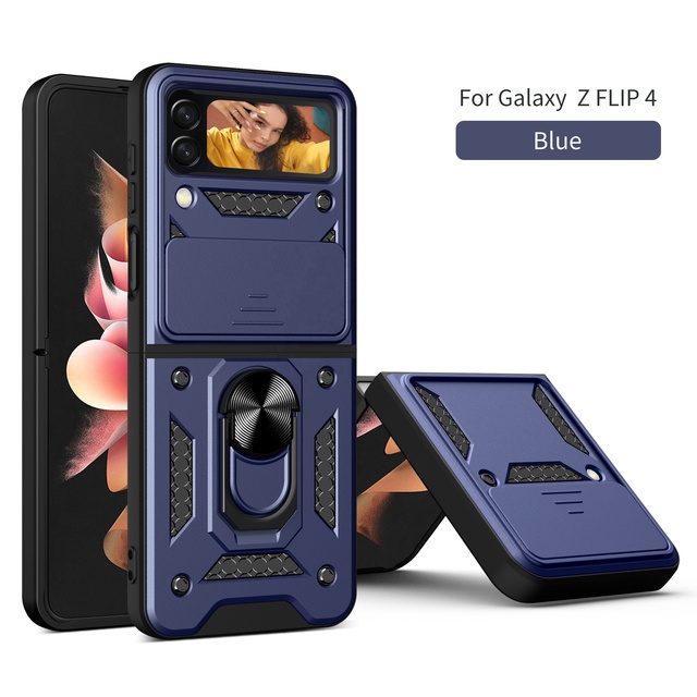 For galaxy Z Flip 4 Ring Holder case Camera protection Bumper Magnetic Adsorption Phone case for samsung Z Flip 4