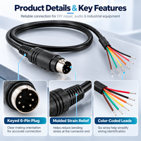 Adaptateur Mini DIN mâle 6 broches vers câble à extrémité nue, câble pigtail personnalisé pour réparation, connecteur pigtail Mini DIN industriel 6 broches