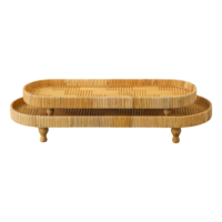 Décor de ferme paniers de rangement de forme ovale de luxe plateaux décoratifs en rotin naturel faits à la main plateau de service de fruits en osier ensemble de 2